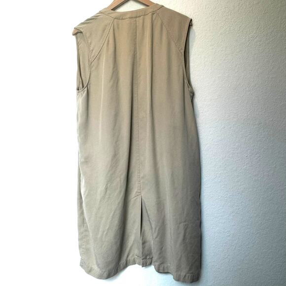 CHICO'S | 2 Large Draped Long Vest Cardigan Lightweight Tan Khaki Pockets Ruffle - Picture 4 of 12